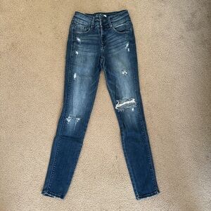 KanCan Women's Distressed Dark Blue Skinny Jeans